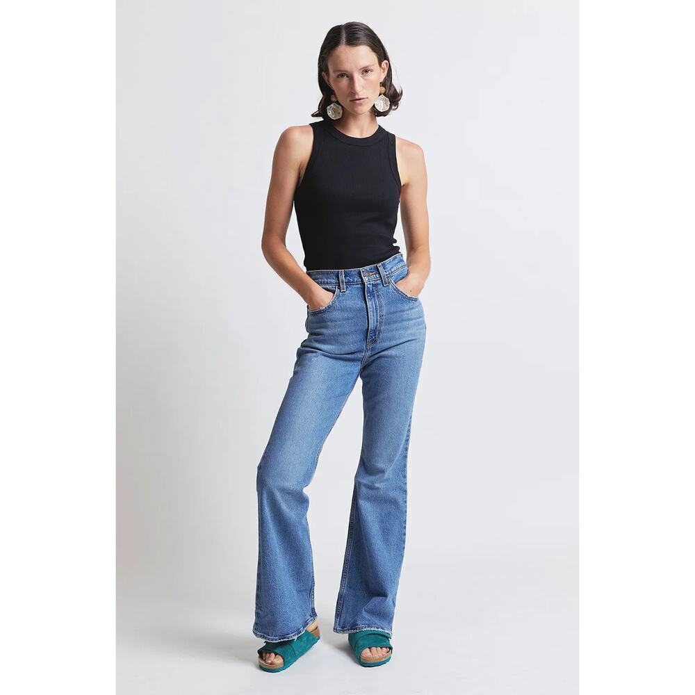Levi’s 70’s High Flare cotton blend distressed ultra high rise zip fly trendy